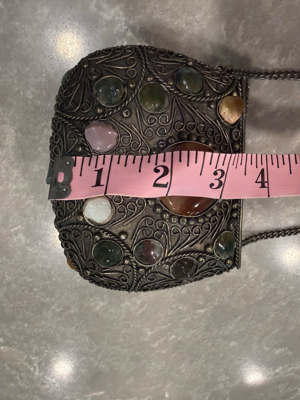 Vintage Indian Artisan Gemstone Metal Box Purse Filigree Crossbody Sajai - Picture 3 of 16